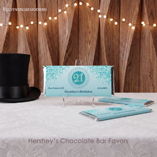 Celebrate 21st Birthday Sweet Teal Blue Glitter Hershey Bar Favors