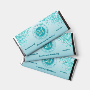 Celebrate 21st Birthday Sweet Teal Blue Glitter Hershey Bar Favors