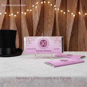 Celebrate 30th Birthday Sweet Rose Gold Glitter Hershey Bar Favors