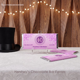 Celebrate 40th Birthday Sweet Pink Glitter Hershey Bar Favors