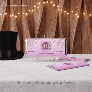 Celebrate 40th Birthday Sweet Rose Gold Glitter Hershey Bar Favors