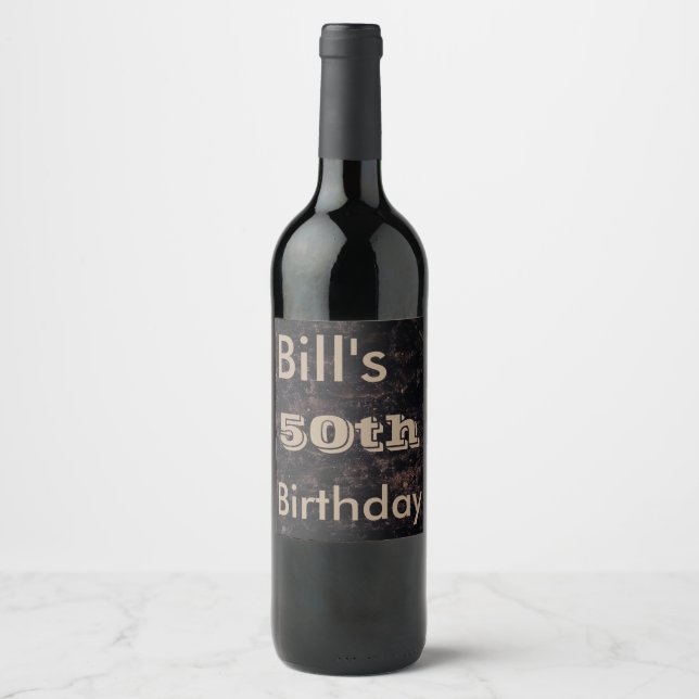 Celebrate 50th Birthday Black and Brown Wine Label (Front)