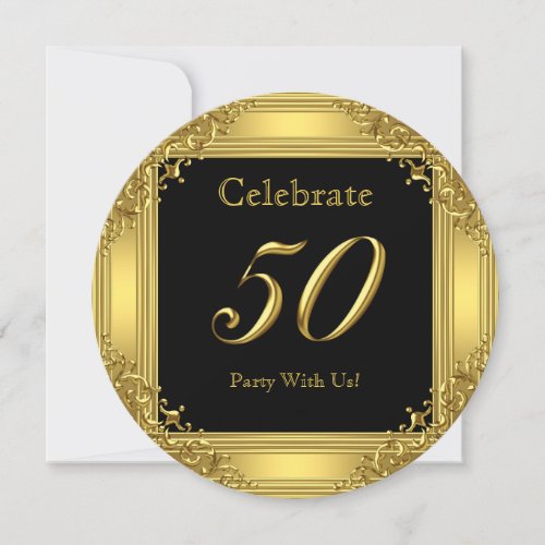 Celebrate 50th Birthday Party Gold Golden 50 Black Invitation