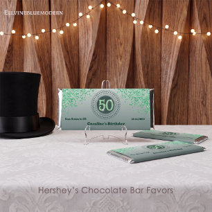 Celebrate 50th Birthday Sweet Green Glitter Hershey Bar Favors