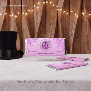 Celebrate 50th Birthday Sweet Pink Glitter Hershey Bar Favors