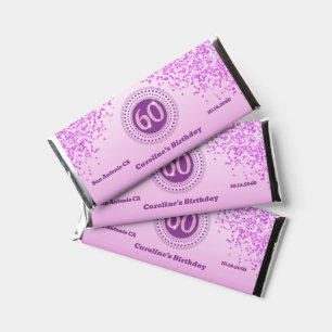 Celebrate 60th Birthday Sweet Pink Glitter Hershey Bar Favors