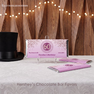 Celebrate 60th Birthday Sweet Rose Gold Glitter Hershey Bar Favors