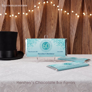 Celebrate 60th Birthday Sweet Teal Blue Glitter Hershey Bar Favors