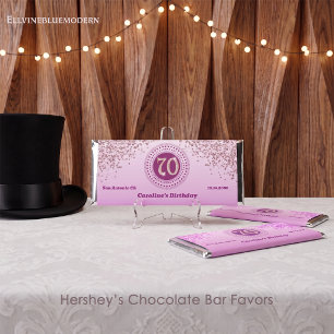 Celebrate 70th Birthday Sweet Rose Gold Glitter Hershey Bar Favors