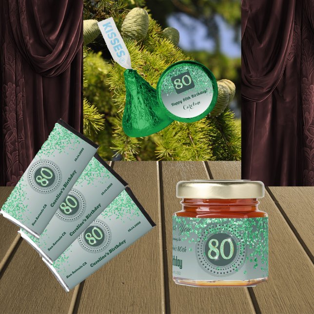 Celebrate 80th Birthday Sweet Green Glitter Hershey Bar Favors (Creator Uploaded)