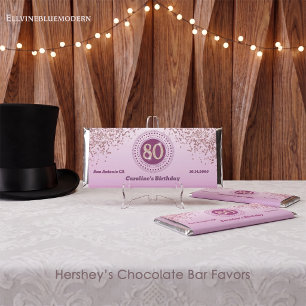 Celebrate 80th Birthday Sweet Rose Gold Glitter Hershey Bar Favors