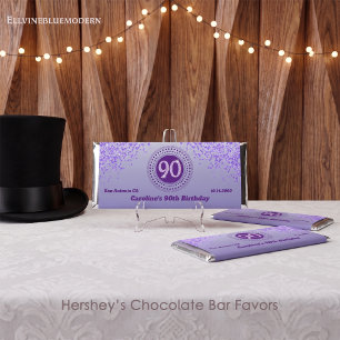 Celebrate 90th Birthday Sweet Purple Glitter Hershey Bar Favors