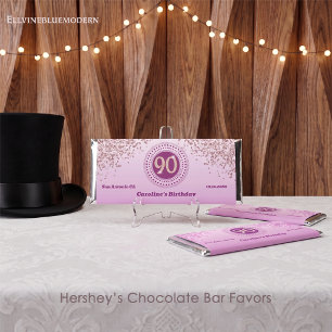 Celebrate 90th Birthday Sweet Rose Gold Glitter Hershey Bar Favors