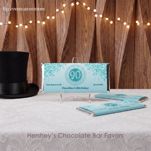 Celebrate 90th Birthday Sweet Teal Blue Glitter Hershey Bar Favors