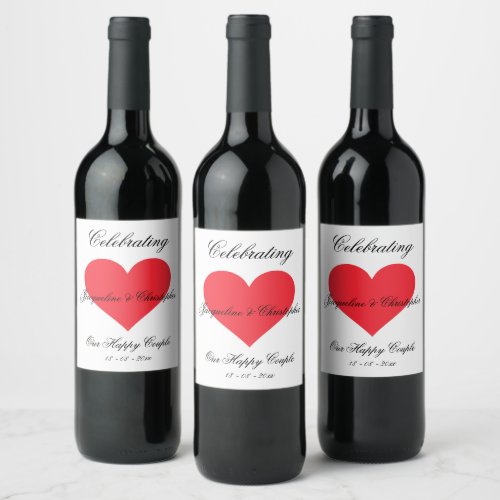 Celebrate A Couple Simple Personalized Red Heart  Wine Label