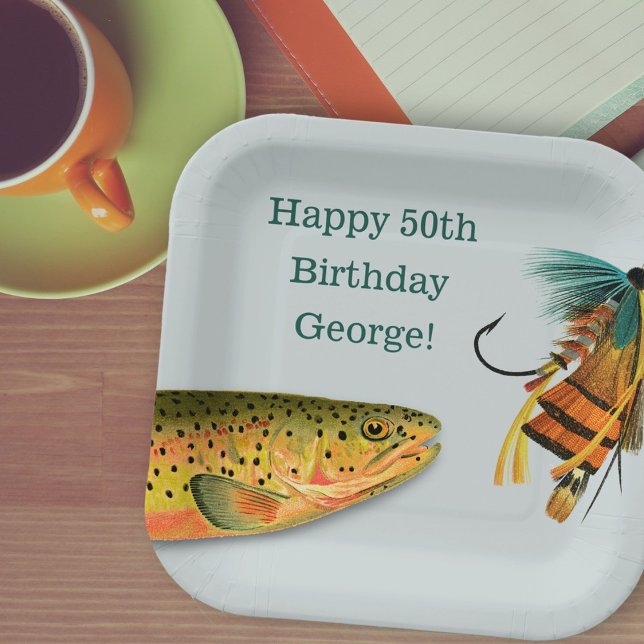 Celebrate a Fisherman Trout Fly Fishing Jig Paper Plates (Creator Uploaded)