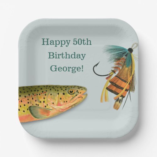 Celebrate a Fisherman Trout Fly Fishing Jig Paper Plates
