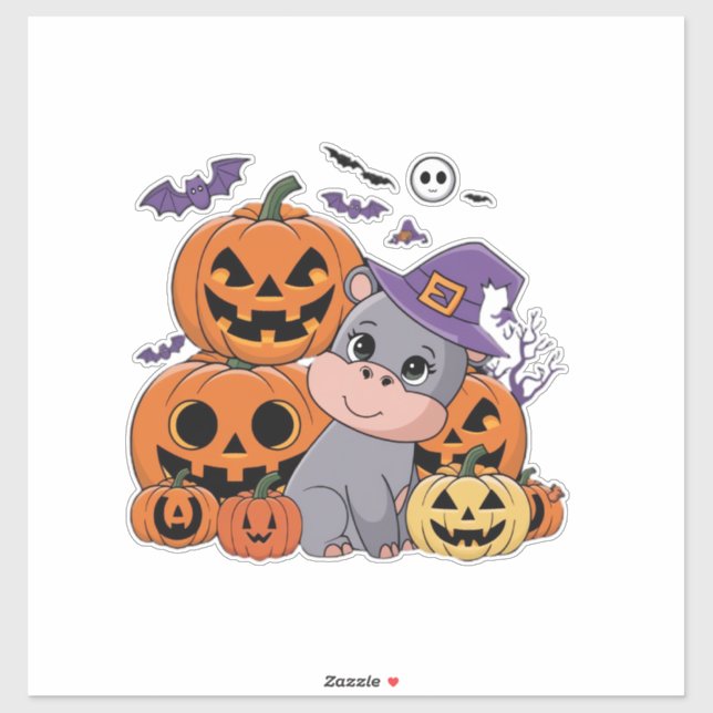 Celebrate a Hippo Halloween with Moo Deng! Long Sl Sticker (Sheet)
