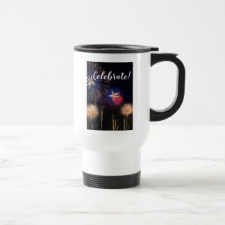 Celebrate a seventieth birthday with fireworks travel mug