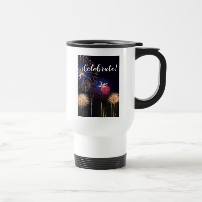 Celebrate a seventieth birthday with fireworks travel mug (Right)
