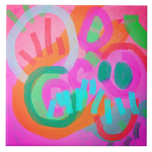 Celebrate Abstract Digital Painting Ceramic Tile (Front)