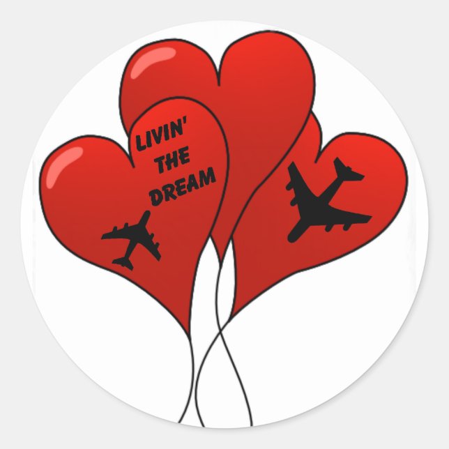 Celebrate Airplane Heart Balloons Classic Round Sticker (Front)