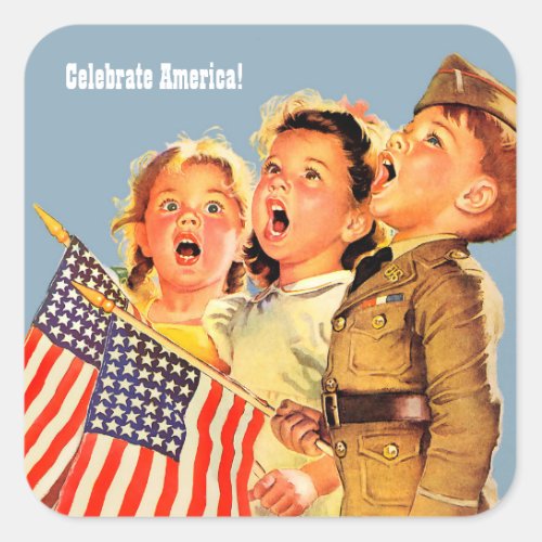 Celebrate America 4th of July Patriotic Square Sticker