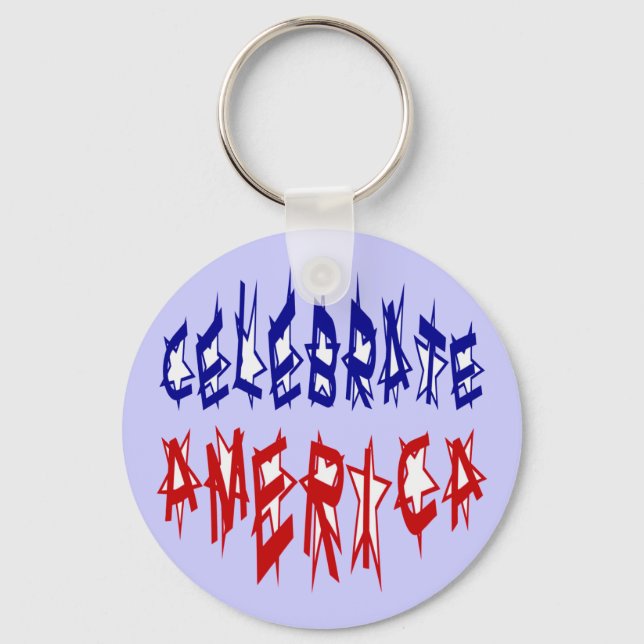 Celebrate America Flag Font #2 Keychain (Front)