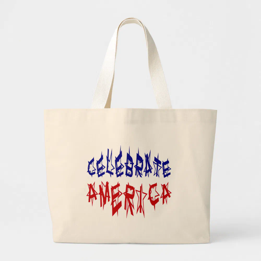 Celebrate America Flag Font #2 Large Tote Bag