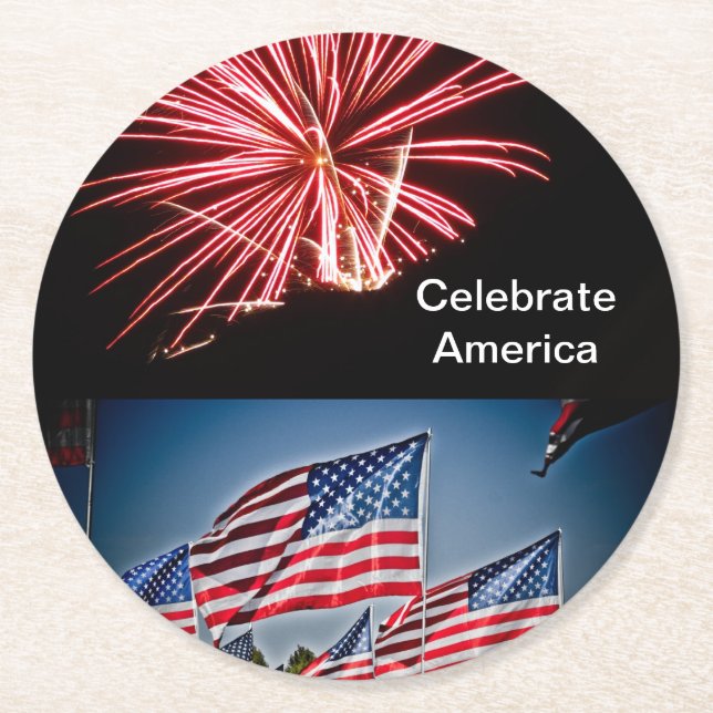 Celebrate America Postcard Round Paper Coaster (Front)