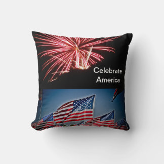 Celebrate America Postcard Throw Pillow
