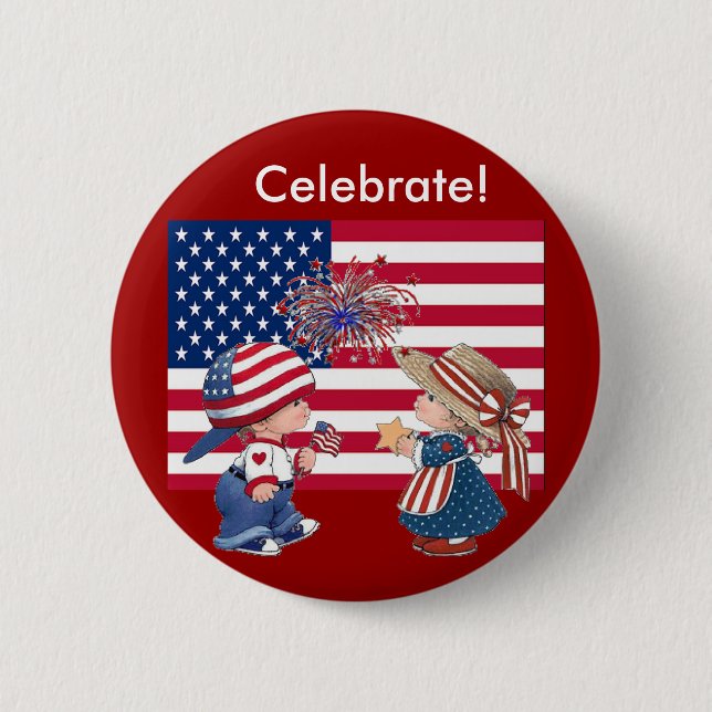 Celebrate American Flag Pinback Button (Front)