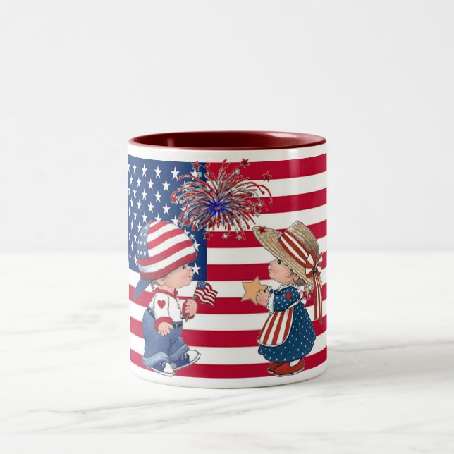 Celebrate American Flag Two-Tone Coffee Mug (Center)