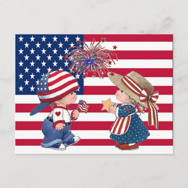 Celebrate American Flag Vintage Kids, ZSSG Postcard (Front)