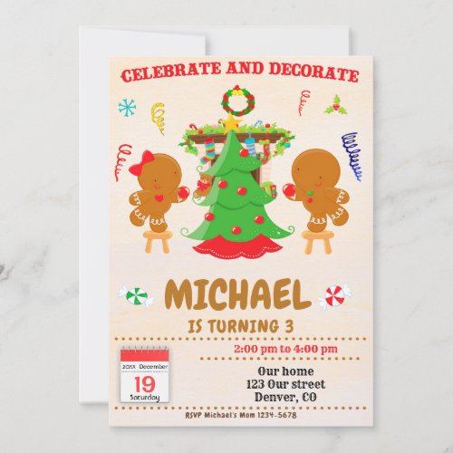 Celebrate and decorate Christmas birthday invite