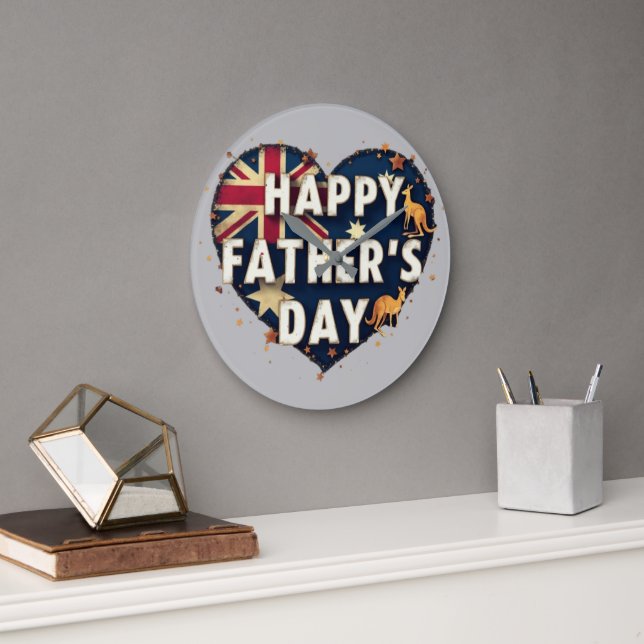 Celebrate Aussie Dads | British-Australian Father' Large Clock (Office)