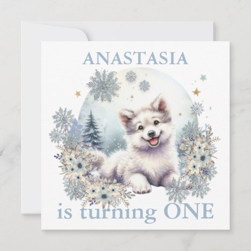 Celebrate baby shower winter theme cute dog wolf invitation