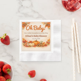 Celebrate baby showers with rustic autumn pumpkin napkins