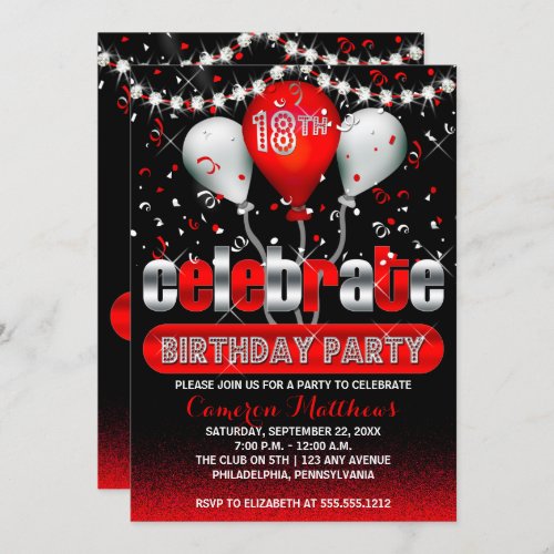 Celebrate Balloons Confetti 18th Birthday Party In Invitation