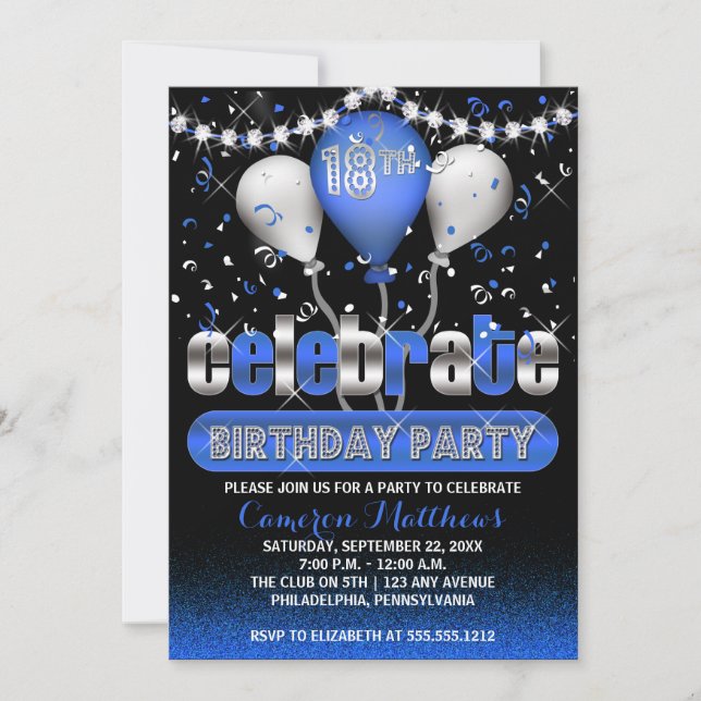 Celebrate Balloons Confetti 18th Birthday Party Invitation (Front)