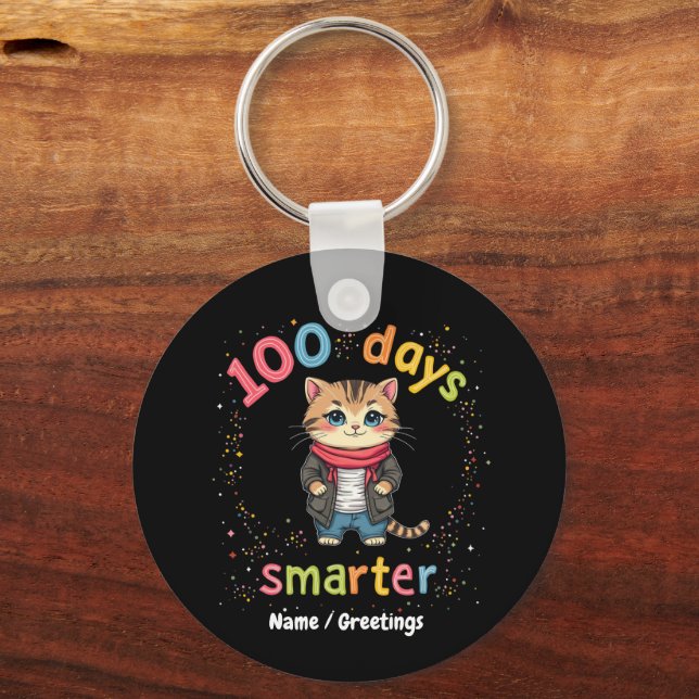 Celebrate Being "100 Days Smarter"  Customizable Keychain (Front)