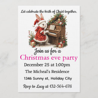 Celebrate Birth of Christ White Bunny Christmas Invitation