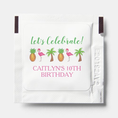 Celebrate Birthday Flamingo Palm Tree Pineapple Hand Sanitizer Packet