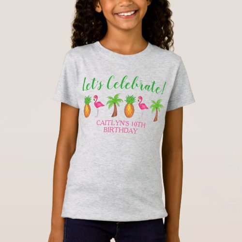 Celebrate Birthday Flamingo Palm Tree Pineapple T_Shirt
