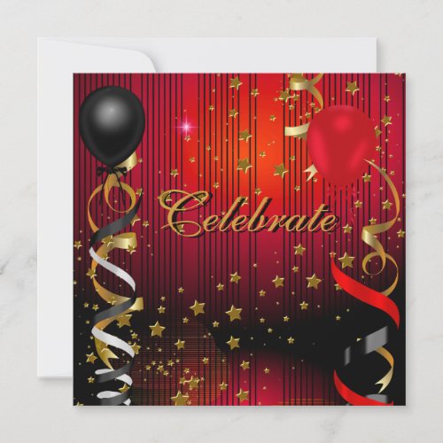 Celebrate Birthday Party Black Red Stars Invites