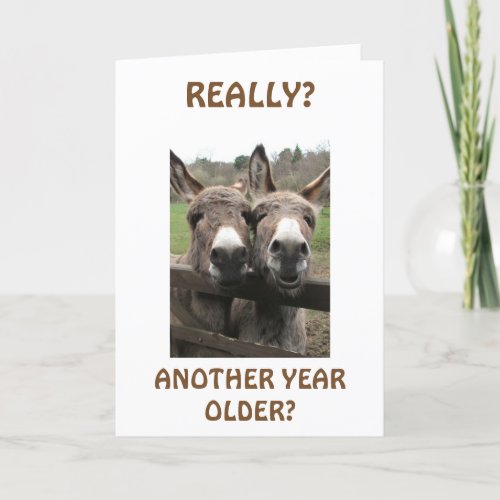 CELEBRATE BIRTHDAY TO GET ATTENTION ASKS MULES CARD