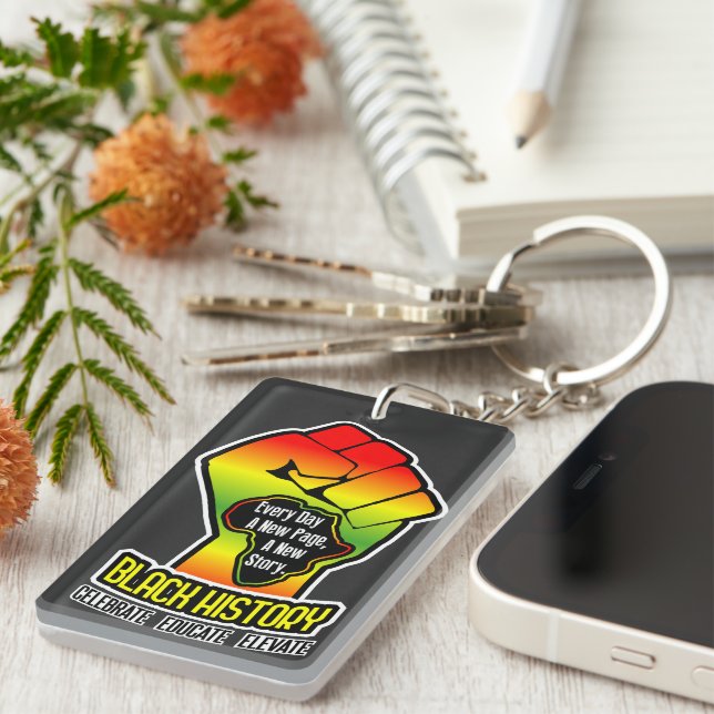 Celebrate Black History Month on BLACK Keychain (Front Right)