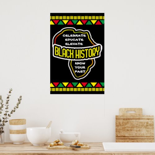 Celebrate Black History with Africa Map on BLACK Poster