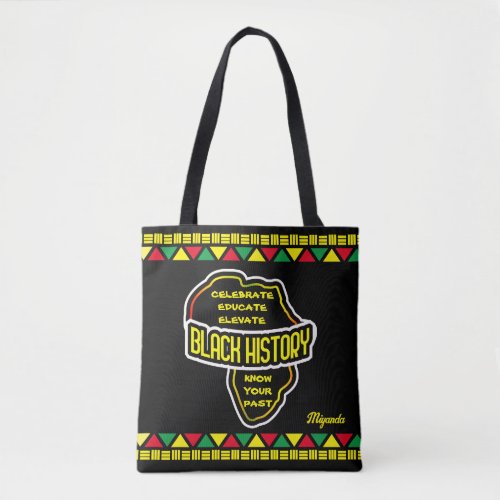 Celebrate Black History with Africa Map on BLACK Tote Bag
