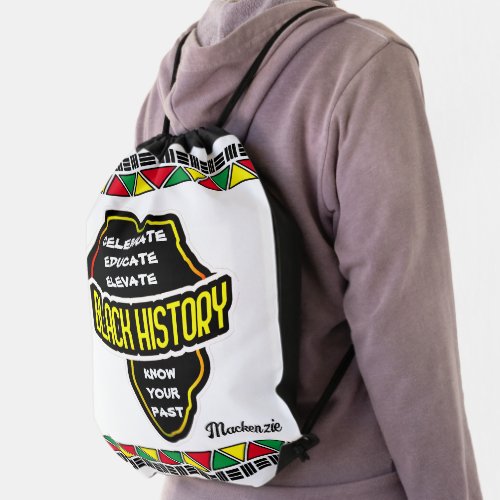 Celebrate Black History with Africa Map on WHITE Drawstring Bag